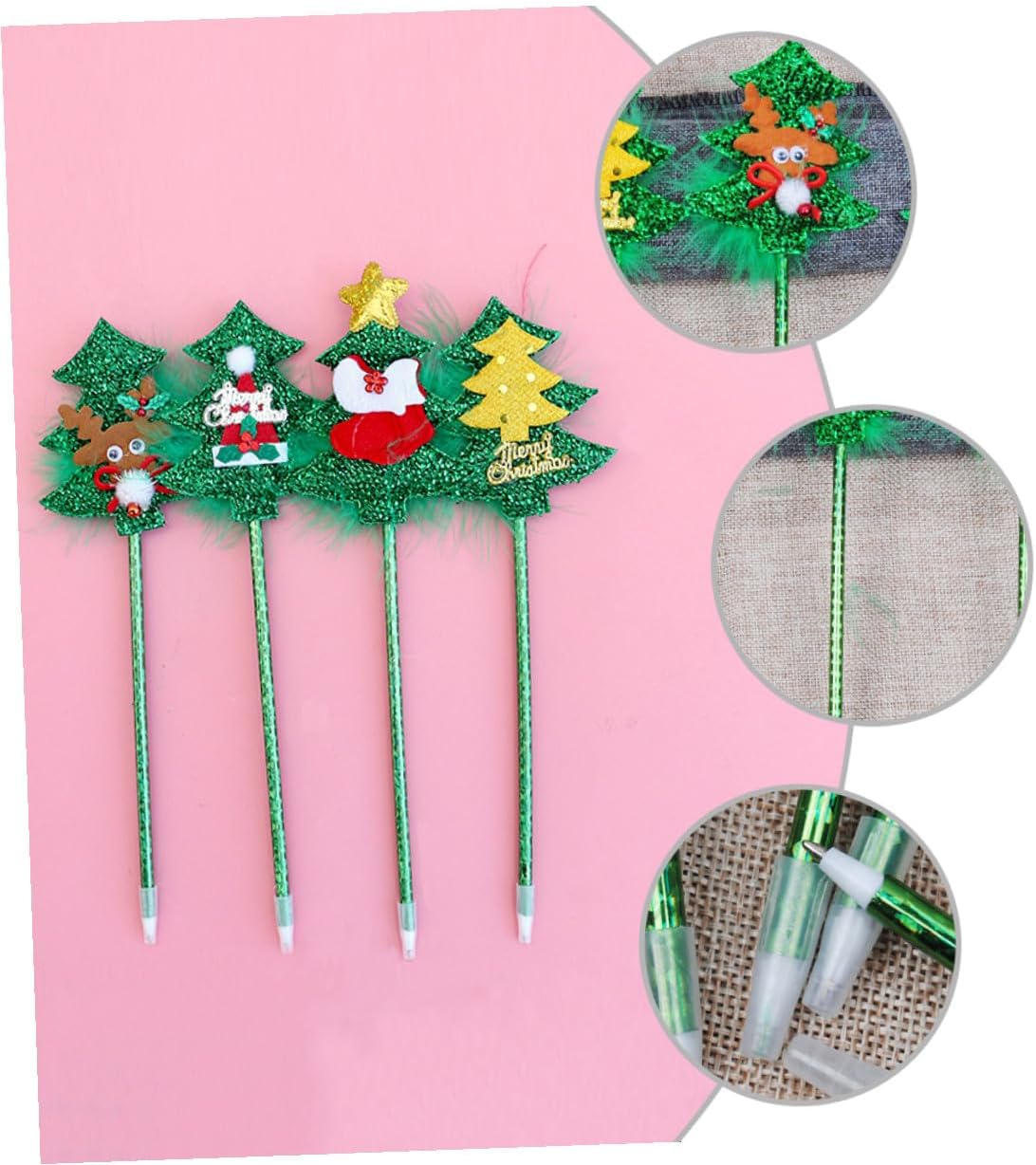 Hemoton 4 Pcs Christmas Ballpoint Pens with Cartoon Resin Patterns, Green Decorative Writing Pens for Students and Holiday Supplies Style