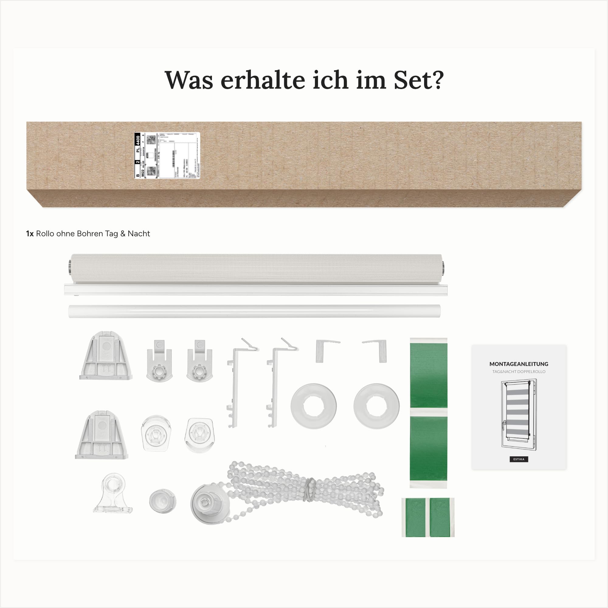 Estika Verdunkelungs Doppelrollo Klemmfix ohne Bohren - 50 cm x 120 cm - Reinbeige - Tag und Nacht Duo-Rollo, Rollos für Fenster, Fenster Sichtschutz, Doppelrollo für Innenräume