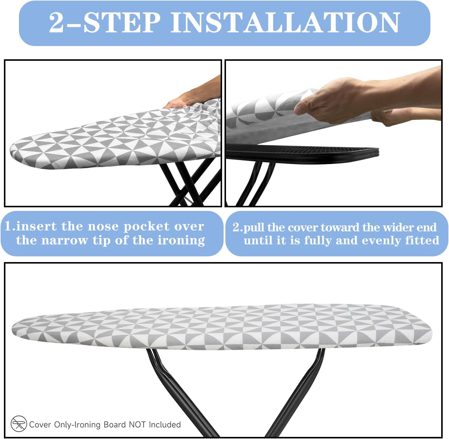 UFETGYG Ironing Board Cover, 15" x 54"Silicone Coating,Elastic Edge,Full Size Scorch Resistant Padding,Heavy Duty Iron Pad Covers Standard Boards Geometry