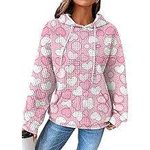 MARSVOVO Cute Love Heart Women Hoodies Fashion Drawstring Waffle Hoodie Slim Fit Casual Comfy Daily Pullover Sweatshirts