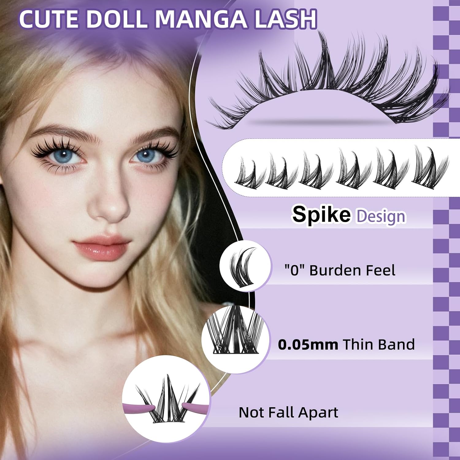 B&Q Manga Lash Clusters Anime 04, Spiky Cat Eye Lashes 8-18mm image 3