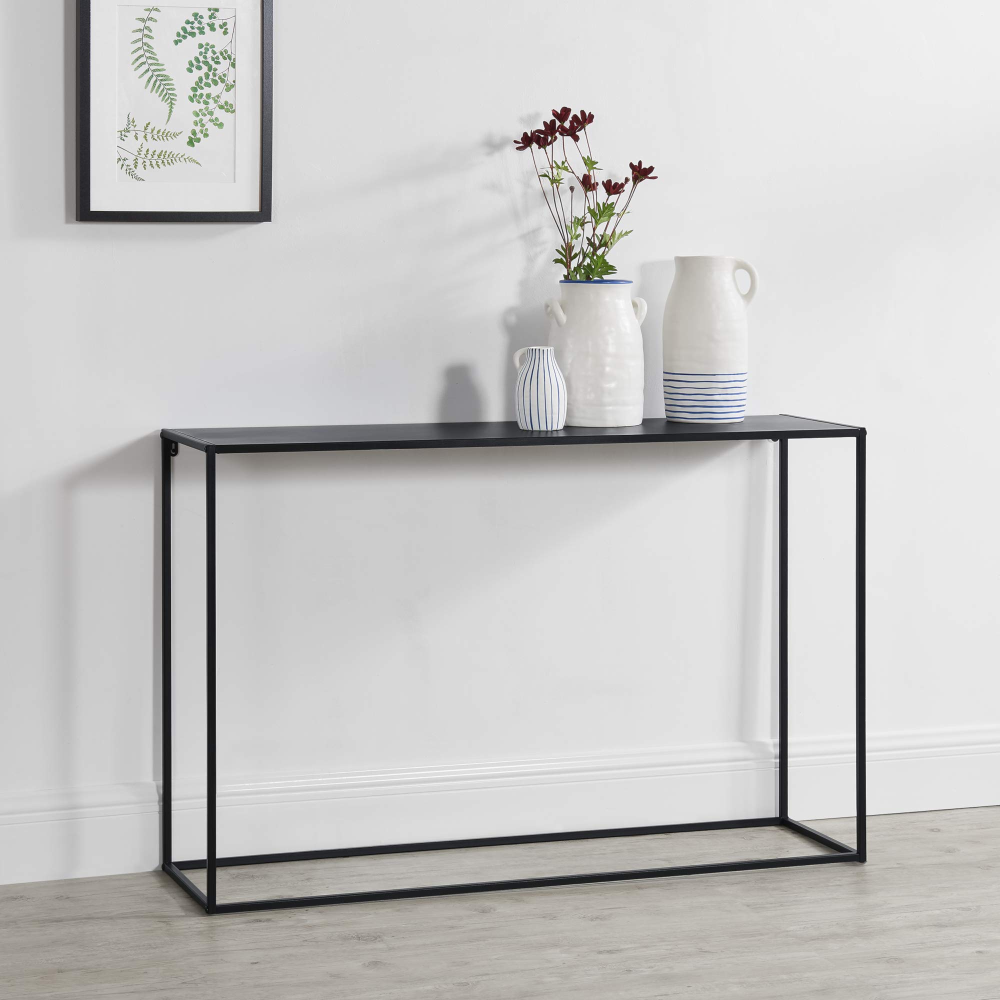 [en.casa] Tavolo a Consolle in Metallo 74 x 115 x 32 cm Mobile Alto Stretto per Ingresso Corridoio Tavolo da Appoggio - Nero