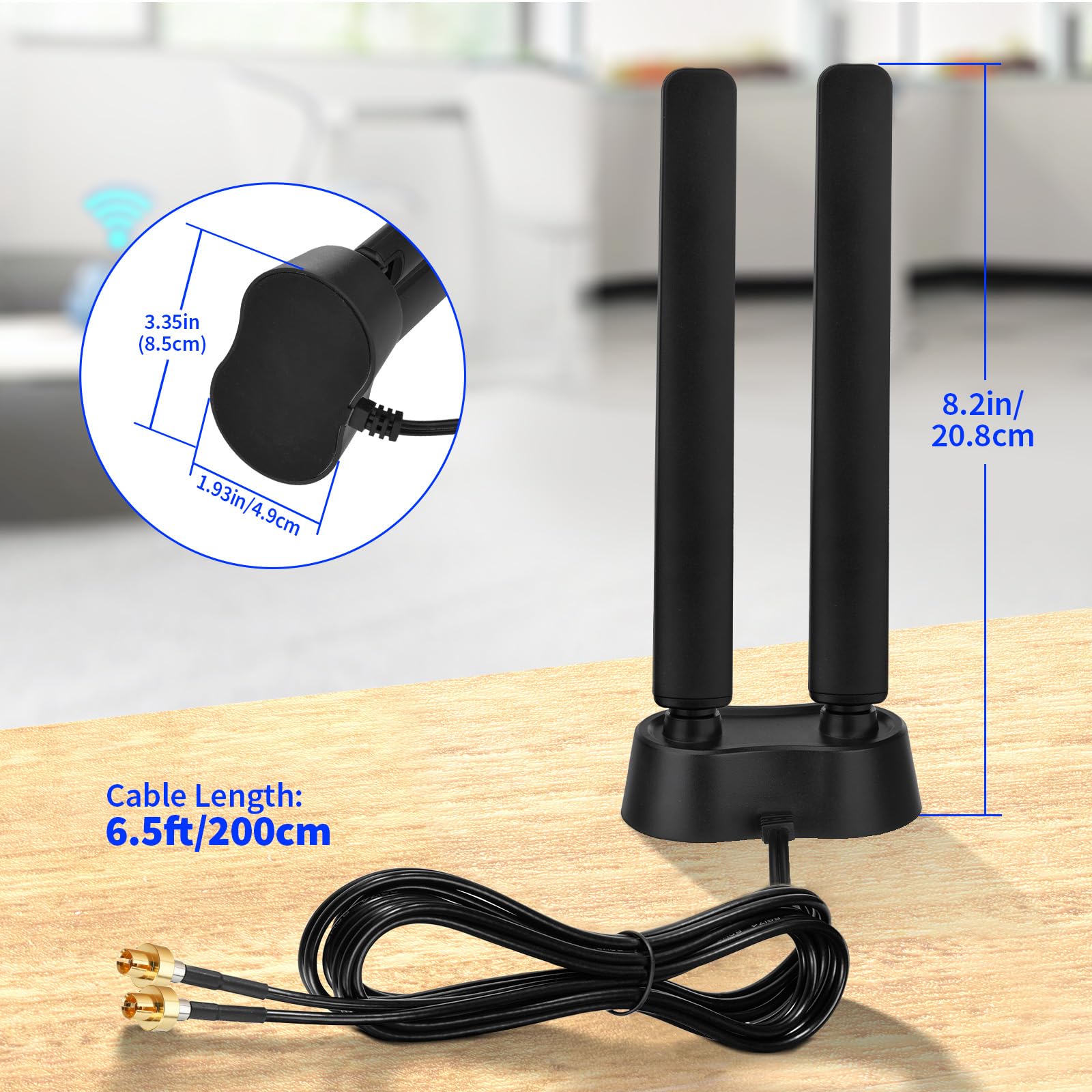 Eightwood Antena WiFi 7 Tri-Band 7dBi do PC Wspiera WiFi 6E/7 (2.4/5/6GHz) Kompatybilna z ASUS ROG STRIX B850-E X870E-E ROG MAXIMUS Z890 TUF GAMING B850 Z890 Gaming - Magnetyczna Podstawa z kablem 2m