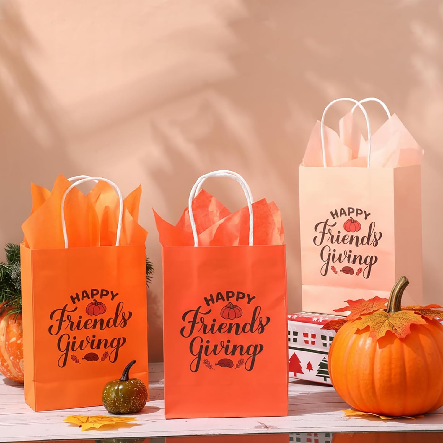 Sweetude 20 Sets Thanksgiving Gift Bags Friendsgiving Party Favor Friendsgiving Treat Bags 3 Styles Happy Thanks Giving Gift Bag with Tissue Paper Thanksgiving Goodie Candy Bag for Friend Guests - Image 5