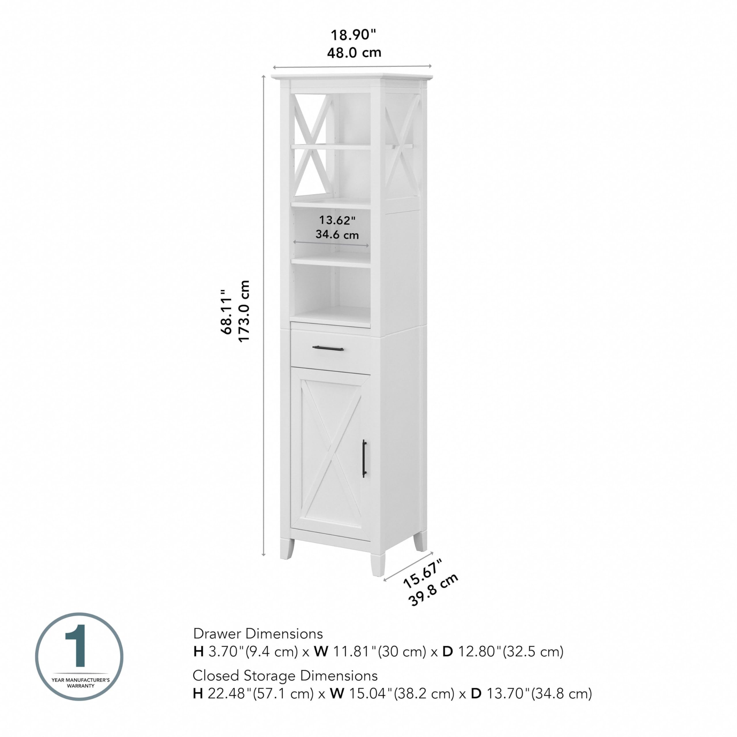 Bush Furniture Key West Tall Bathroom Storage White Ash