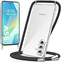 caslord Case for Samsung Galaxy A56 with Rope, Transparent Soft TPU Case with Adjustable Hanging Strap Necklace Neck Strap Chain Lanyard 1.6M - Black