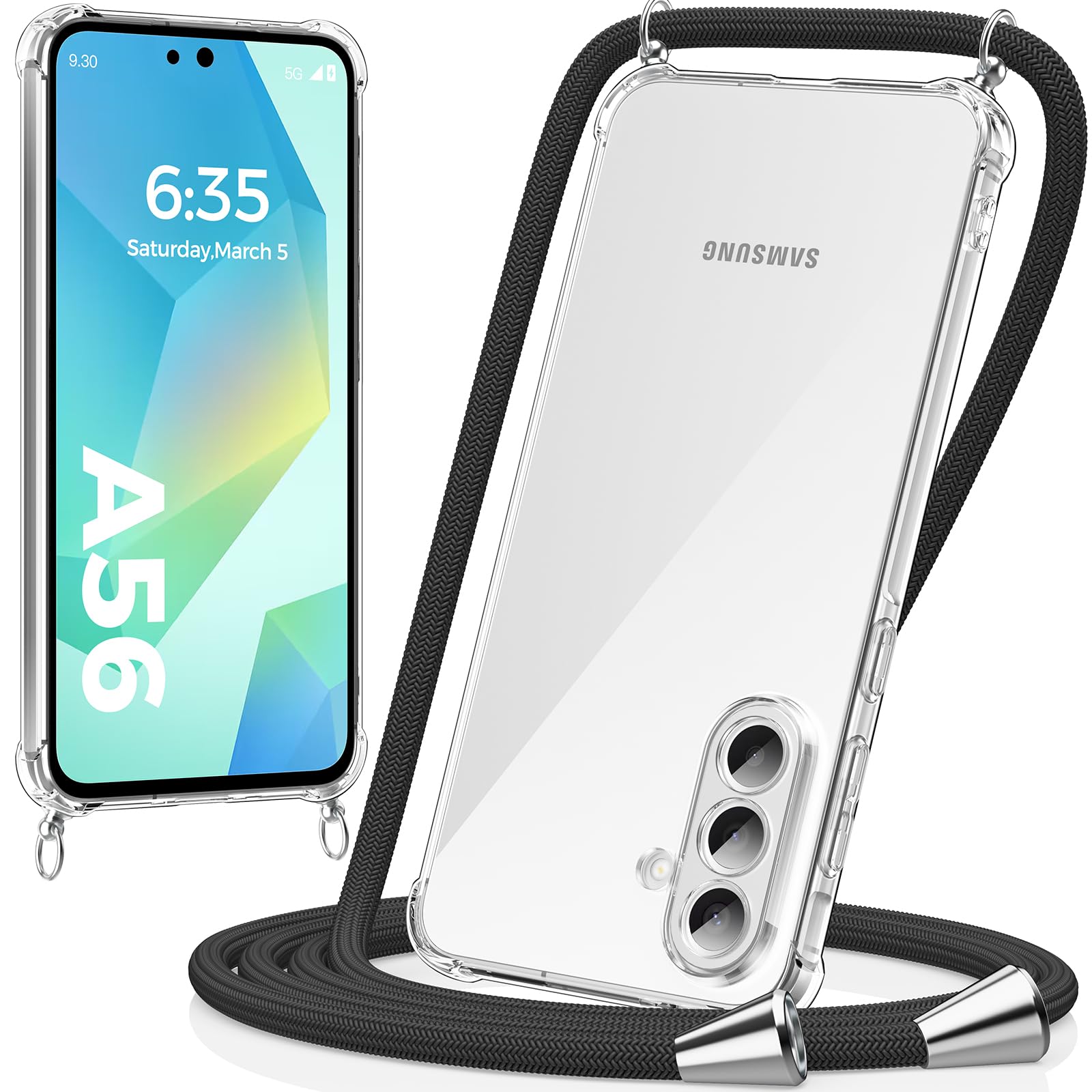 caslord Handyband für Samsung Galaxy A56 5G Hülle mit Band, Handyhülle für zum Umhängen, Necklace Hülle [Stoßfest] [Kameraschutz] [Längenverstellbar] -Schwarz