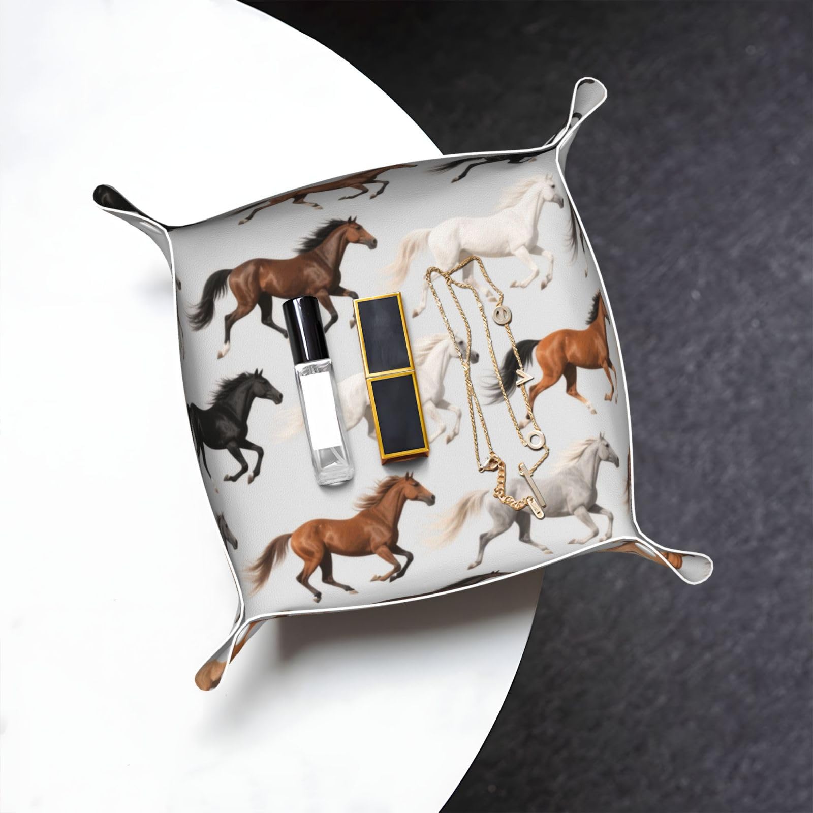Cute Horse Valet Tray Organizer Pu Leather Travel Catchall Tray Organizer Portable Jewelry Tray Storage Keys Tray for Entryway Table Coins Watches Candy