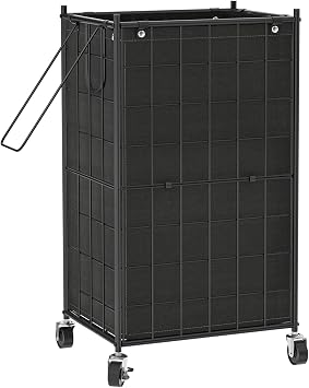 WOWLIVE Laundry Hamper with Wheels,Metal Wire Frame Rolling Laundry Basket with Removable bag,100L Dirty Clothes Hamper Organizer Dorm Room Storage for Bedroom,Bathroom,Black
