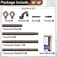 Vista 9 de Bronze Curtain Rods for Windows 28-48Inch(2.3-4ft), Heavy Duty 1 Inch Adjustable Curtain Rod, Decorative Window Rods for Small Windows, Bedroom