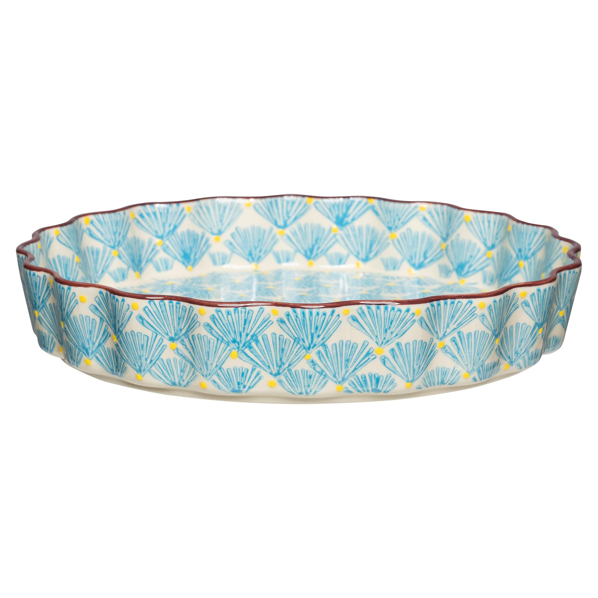 Tranquillo Molde para quiche de gres con estampado estampado a mano, color azul, diámetro de 22 x 4 cm