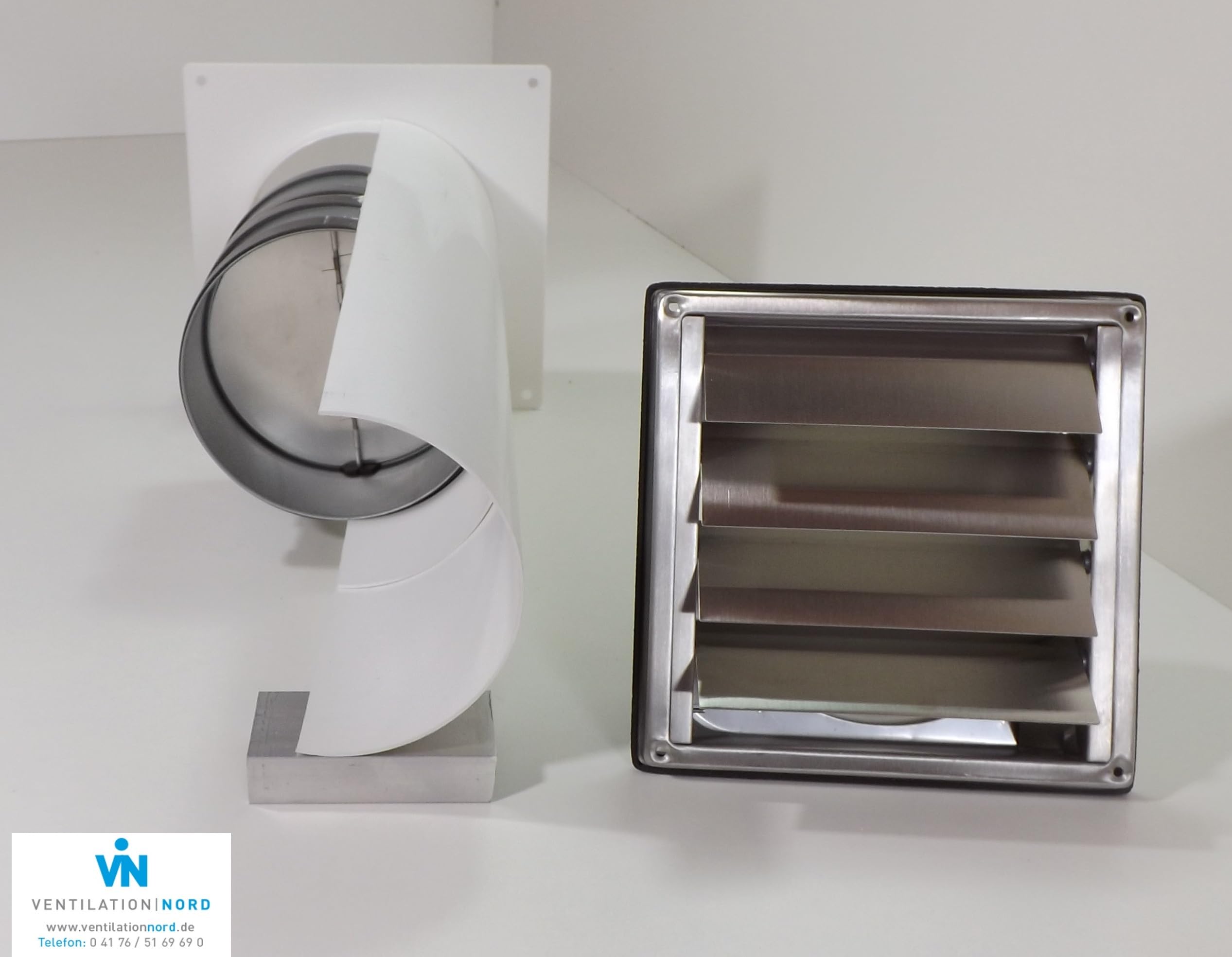 VentilationNord Edelstahl Mauerkasten mit Rückstauklappen für Dunstabzugshauben 150mm mit Blower Door Test Zertifikat Lüftungsgitter mit Lamellen Mauerdurchführung mit ausgezeichneter Wärmeeffizienz