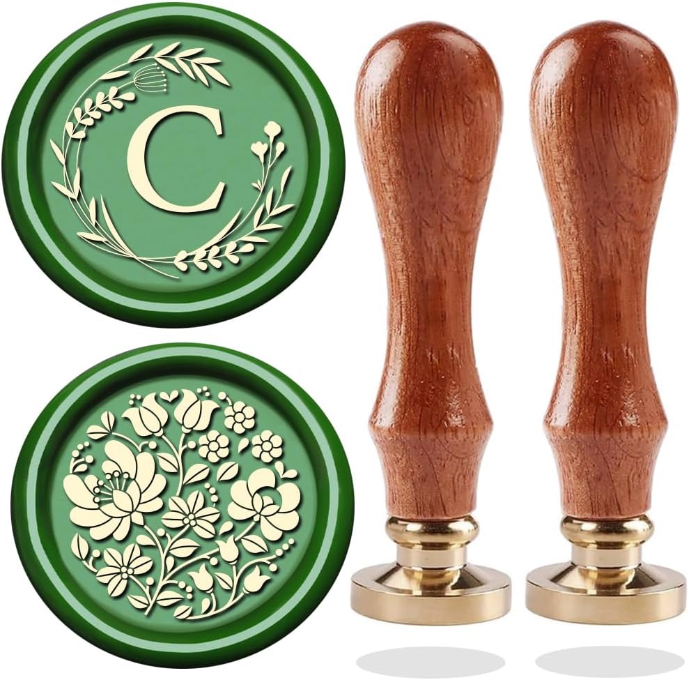 Initial Letter Alphabet C Sealing Wax Stamp with Flower Wax Stamp for Wedding Invitation Gift Wrap Envelopes Christmas Card