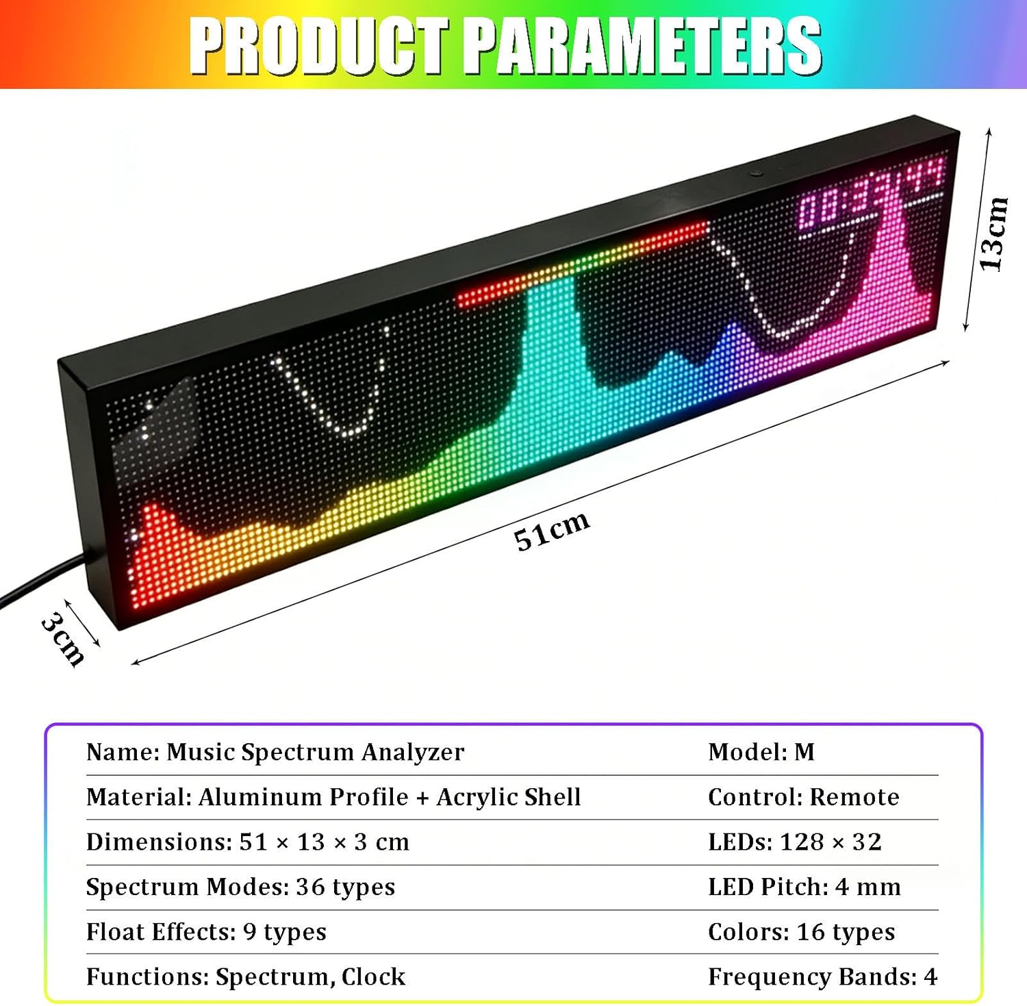 Music Analyzer with Digital Clock - 36 Mode LED Visualizer, 16 Color RGB Display, 9 Floating Effects for Gaming Setup, Home Theater, Desk Decor, for Music Lovers