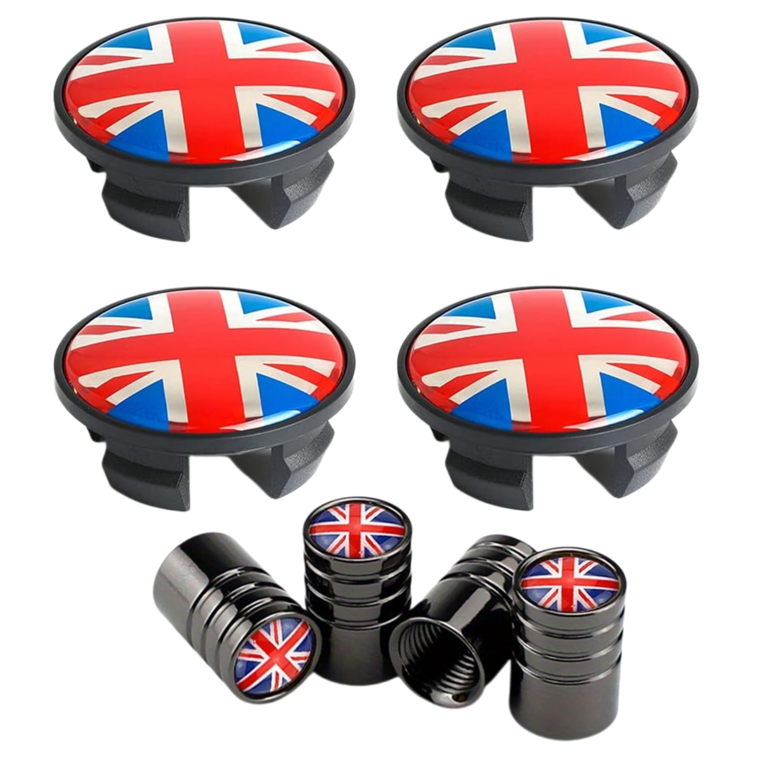 4x 54mm Wheel Centre Hub Caps & Valve Caps, Compatible with Mini Cooper R50, R53, R56 & S Series Plastic Insert Caps (Red)