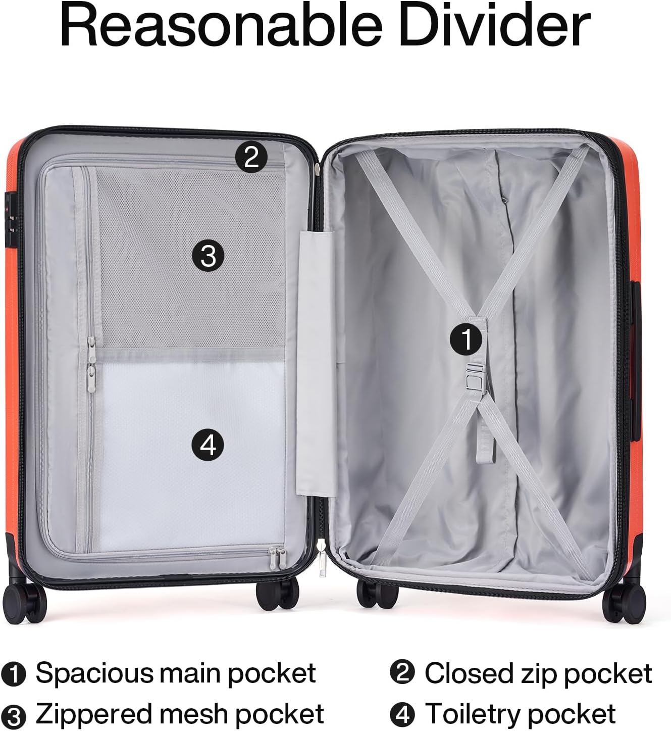 Hanke 20 Inch Expandable Carry on Luggage 22x14x9 Airline Approved Lightweight PC Hard Shell Suitcases with Wheels Tsa Luggage Rolling Suitcase Travel Luggage Bag for Weekender(Orange) - Image 7