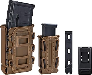 IDOGEAR Mag Pouch Combo 5.56/7.62mm Rifle Mag Pouch and 9mm Pistol Mag Pouch Set Tactical Fastmag Softshell Magazine Pouch (Coyote Brown) - IDOGEAR