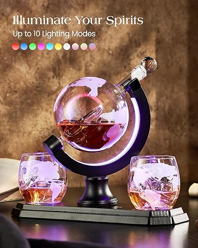 Miniatura 2 de Kollea - Juego de decantador de globo de whisky con 7 colores de luz RGB, juego de decantador de 30.4 onzas con 2 vasos, regalos de cumpleaños