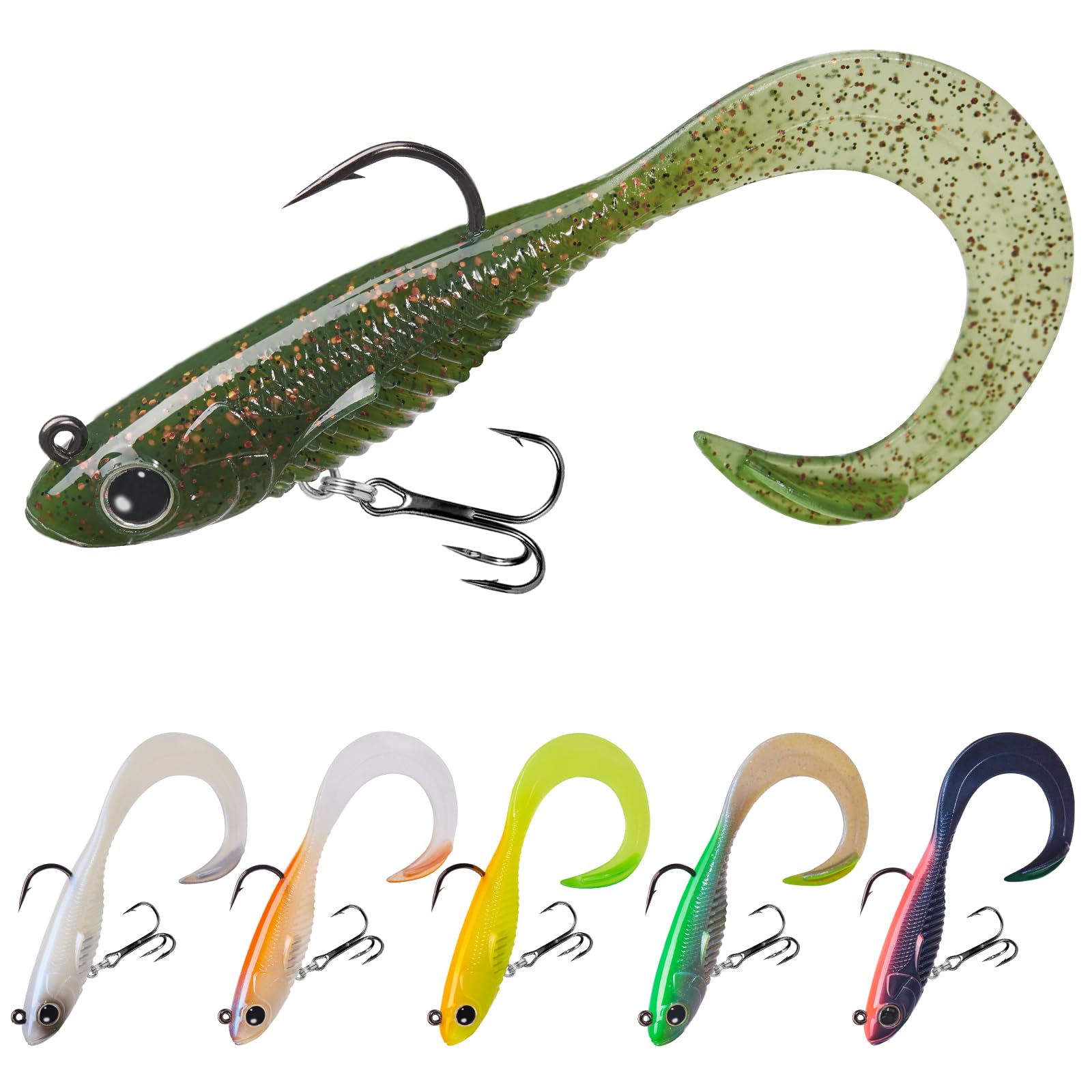 TRUSCEND Duramax Easy Catch TPE Soft Fishing Lures with BKK Hooks, Trembly Sinking and Vibrating Swim for More Bites, Pre-rigged Tear-Resistant Swimbaits for Bass, Trout, Crappie, Freshwater Saltwater
