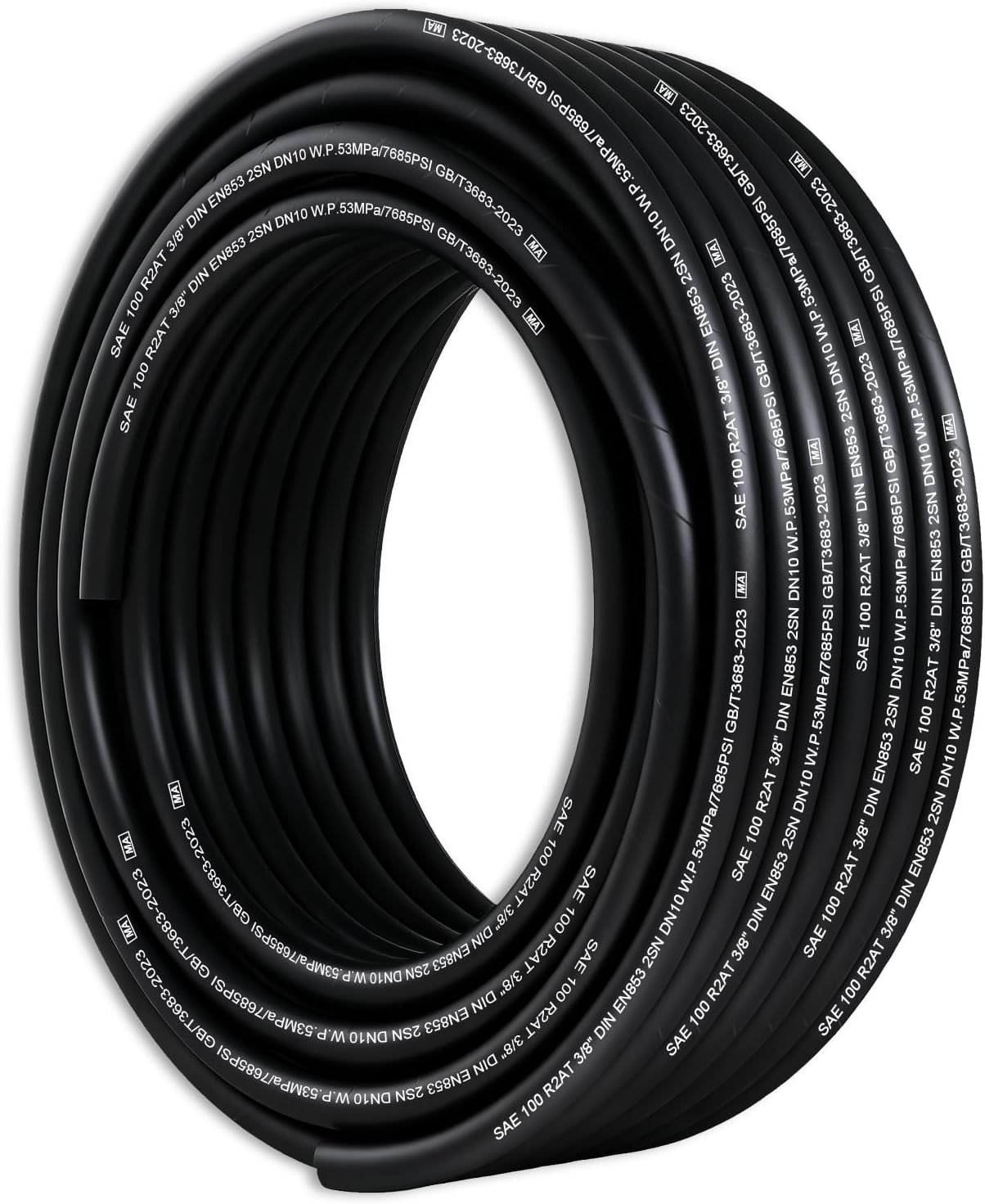 100Ft 3/8 inch Hydraulic Hose, 4780Psi Coiled Hydraulic Line With 2 High-Tensile Steel Wire Braid,Rubber Flexible Oil Hose -20°C to 140°C 100Ft X 3/8"