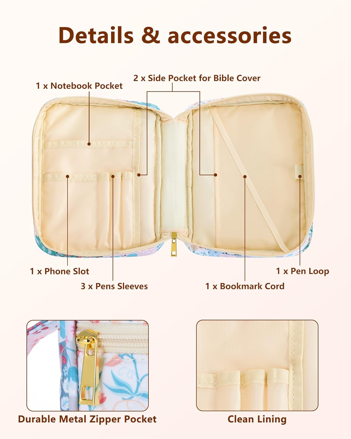 Oterri Bible Cover Case For Women, Large Bible Cover With Bible Study Supplies Accessories, Quilted Soft Bible Tote Bags Church,Classroom,Campus,Neighborhood Association (Flower Quilt, Large)