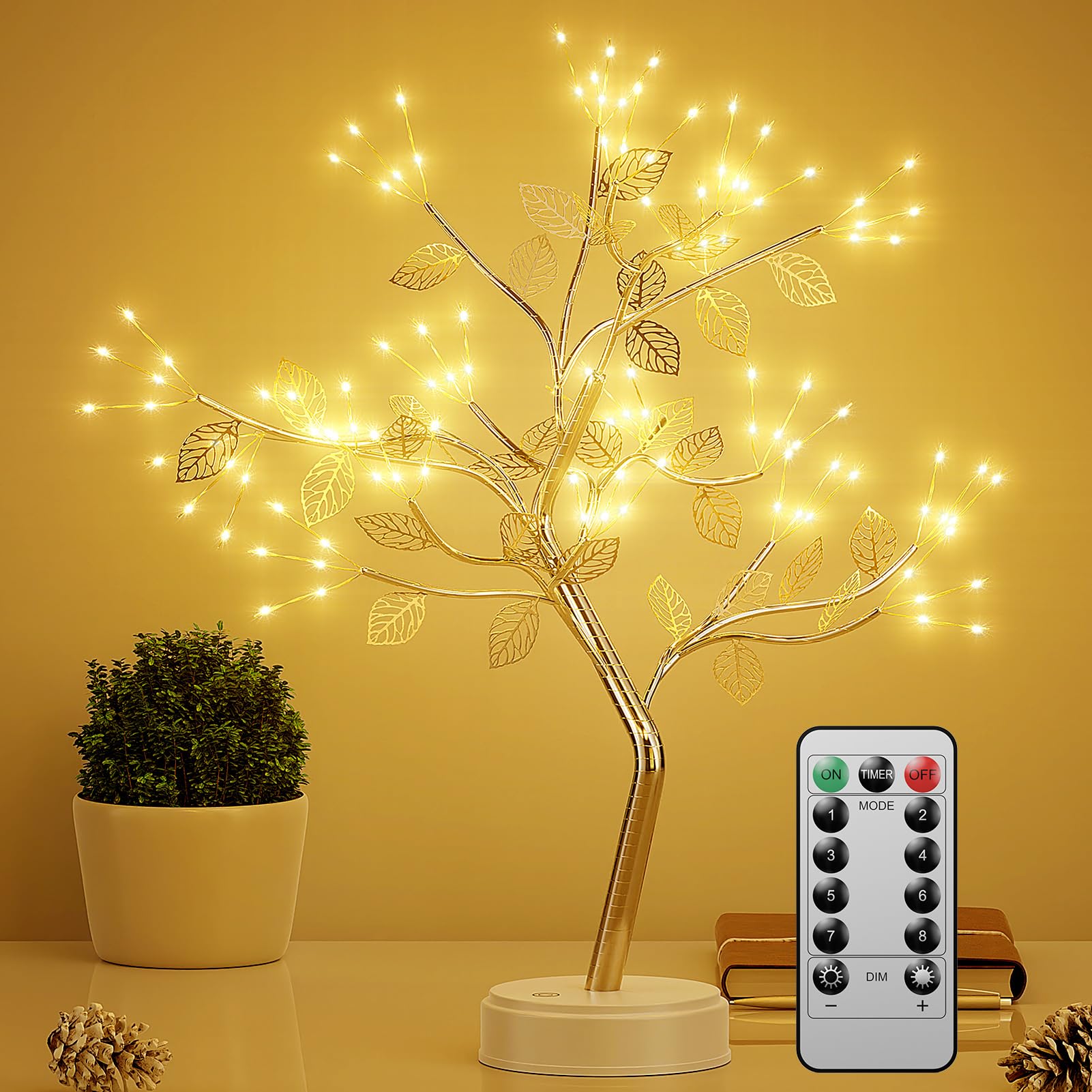 SUPOOBE Arbol LED Decorativo, Arbol Luces LED Lámpara Mesa de Mesita de Decoración con 108 Luces, 8 Modos de Luz, Operación de Control Remoto, Temporizador, Adecuado para Decoración Navidad, Regalos