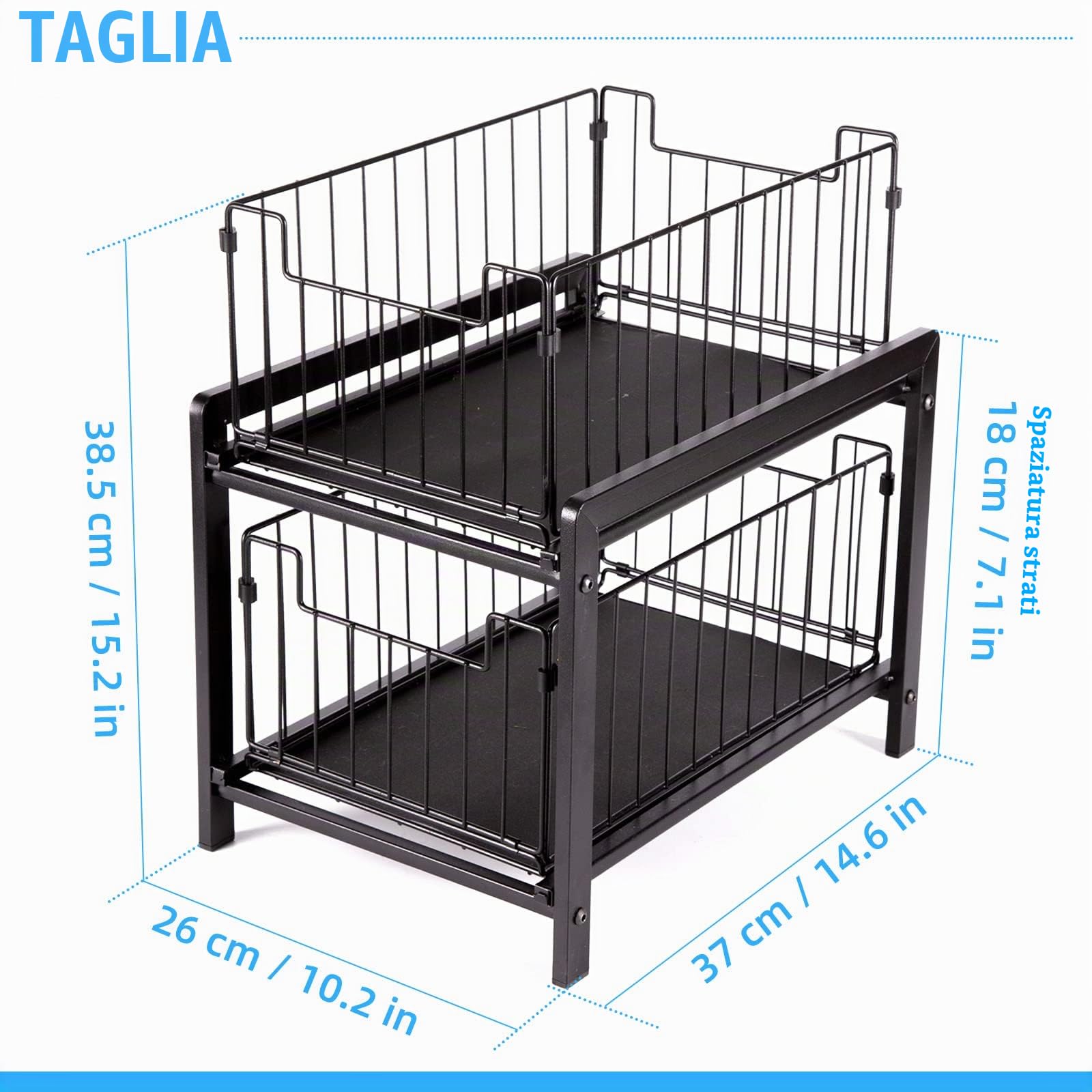 Organizer Sottolavello Cucina con 2 Cestelli Estraibili, Porta Detersivi Salvaspazio Organizzatore Sottolavello Cucina Organizer Cucina Dispensa
