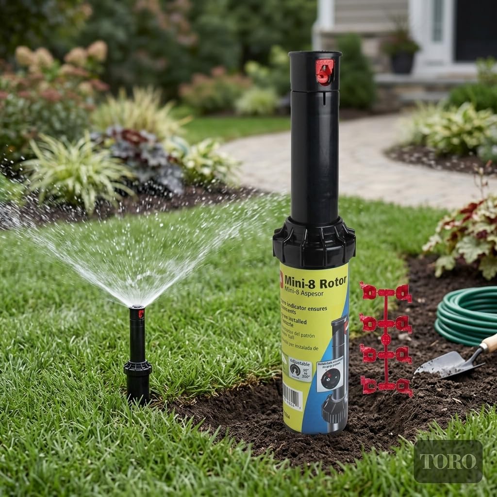 Suinga Aspersor de Riego MINI8 | Pack 10 Aspersores Turbina Emergente 1/2'' | Ángulo Ajustable | Alcance 6 a 10,7 m | Riego Uniforme y Eficiente para Jardines y Zonas Verdes