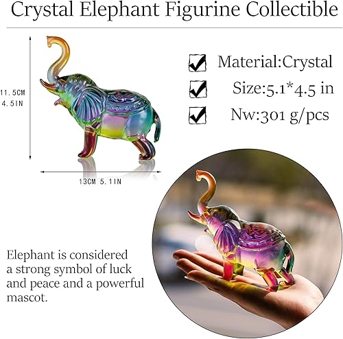 Miniatura 6 de H&D HYALINE & DORA Esculturas de estatua de elefante tailandés de cristal, tronco, Feng Shui, adorno de riqueza, figura de la suerte coleccionable,