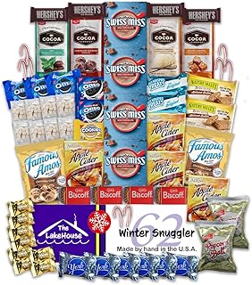 Gourmet Hot Chocolate Gift Sets - 62 Piece Care Package of Hot Cocoa, Apple Cider, Candy Canes, Mini Marshmallows, Popcorn Balls, Cookies, Candy, and Snacks. - Christmas Gift Set from The LakeHouse
