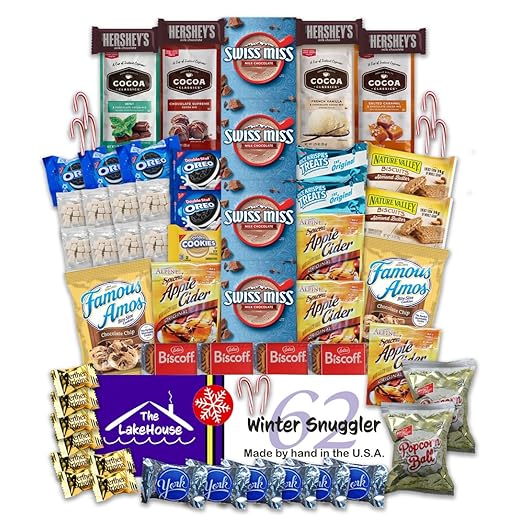 Most selected hot Christmas gifts - Pack In One Day Holiday Hot Chocolate Gift Sets - 62 Piece Care Package of Hot Cocoa, Apple Cider, Candy Canes, Mini Marshmallows, Popcorn Balls, Cookies, Candy, and Snacks. - Christmas Gift Set from The LakeHouse