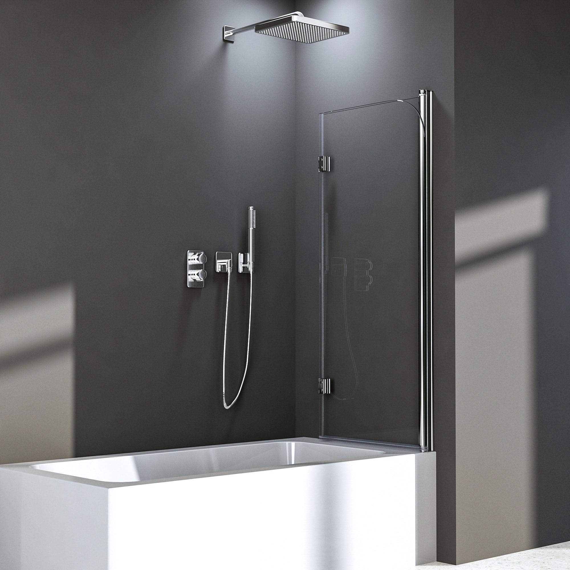 Duschwand für Badewanne 100 x 140 cm,2-teilig faltbar Duschwand Duschabtrennung mit 6mm Nano Glas,Silber