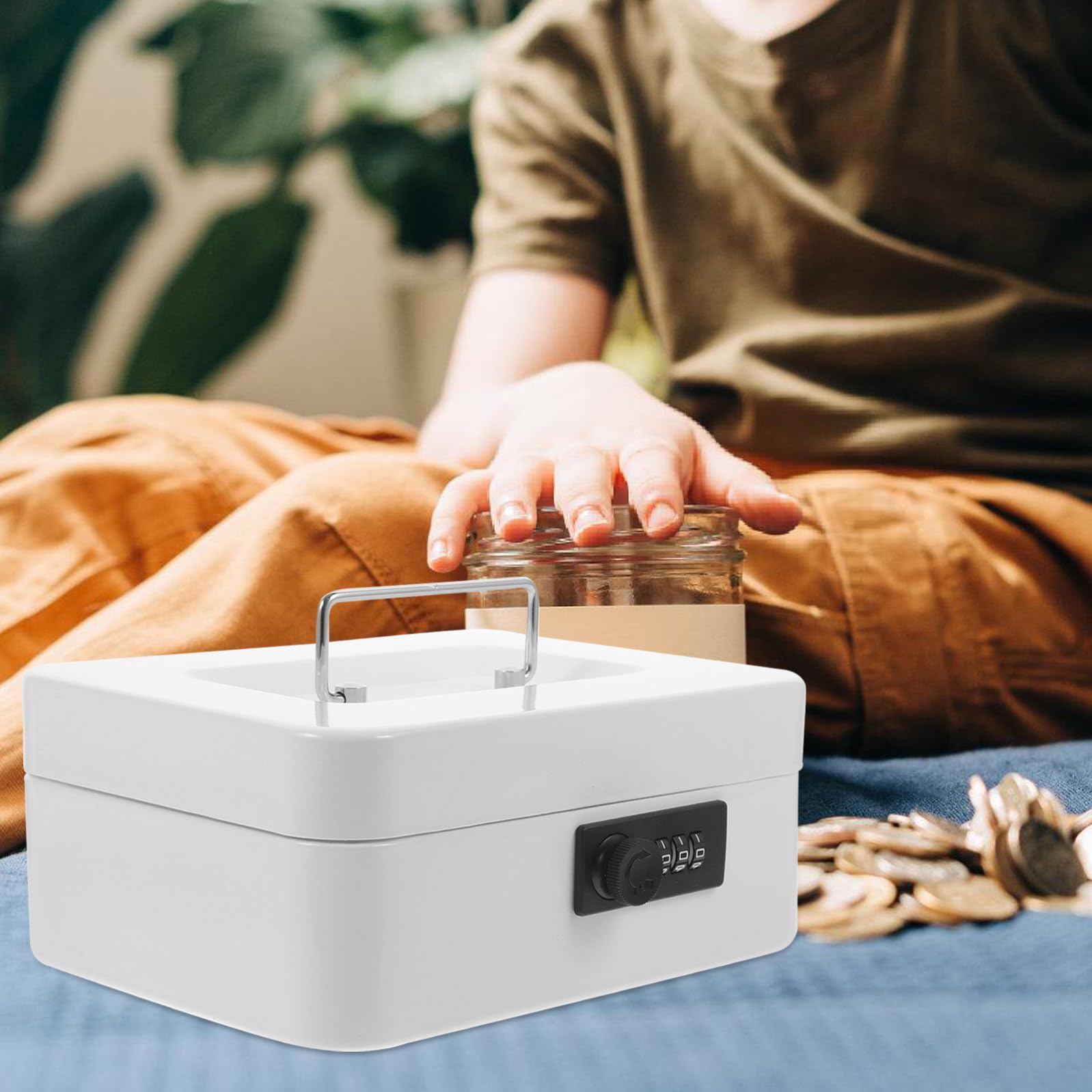 Scatola Portavalori in Ferro Bianco con Serratura, Elemento Decorativo e Design Classico, Cassa per Soldi Sicura per Ufficio e Casa