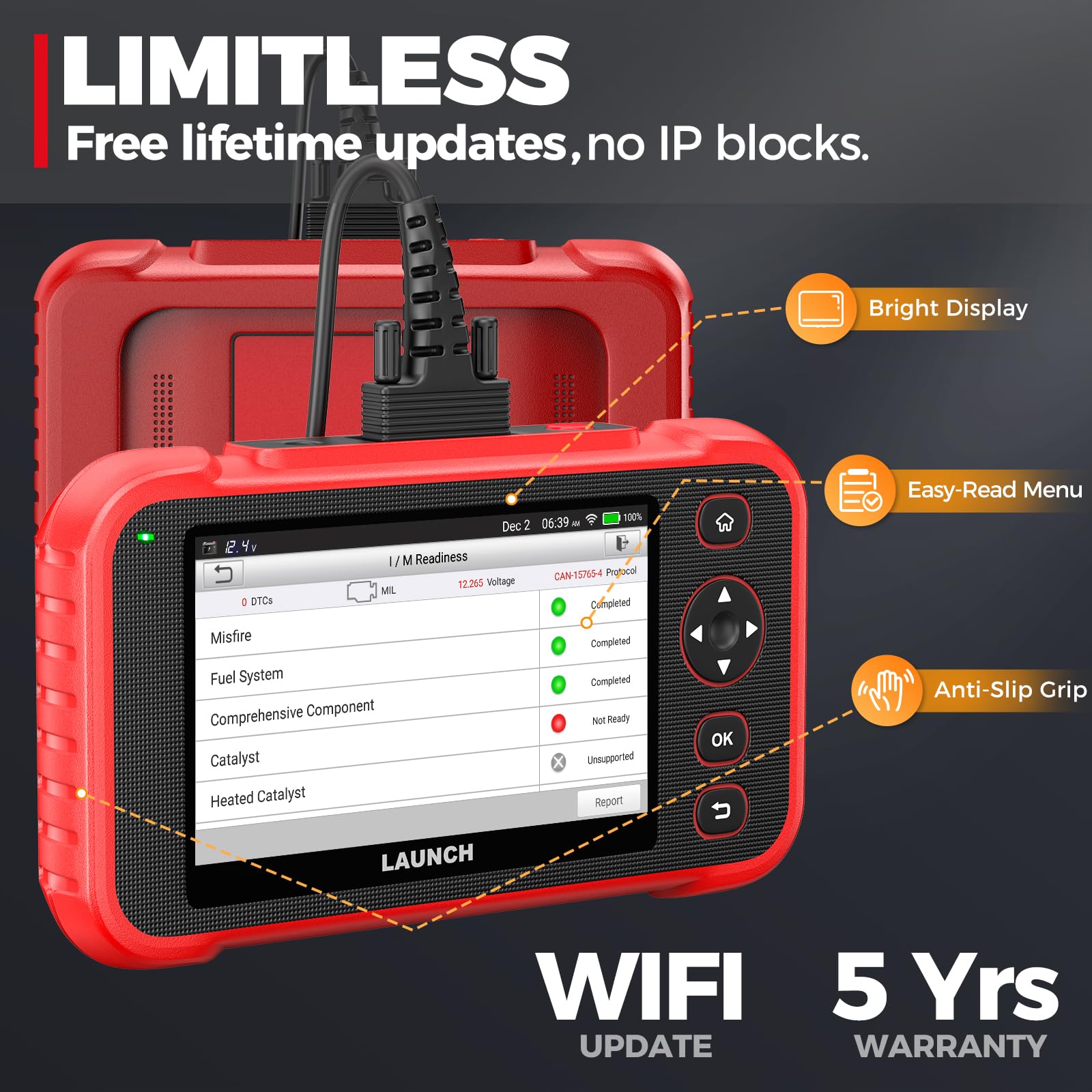 LAUNCH CRP123I V3.0 OBD2, strumento diagnostico e lettore di codici per auto e camion, scanner per auto per motore/ABS/SRS/trasmissione, aggiornamento gratuito a vita, reset olio/freni/DPF/SAS/BMS