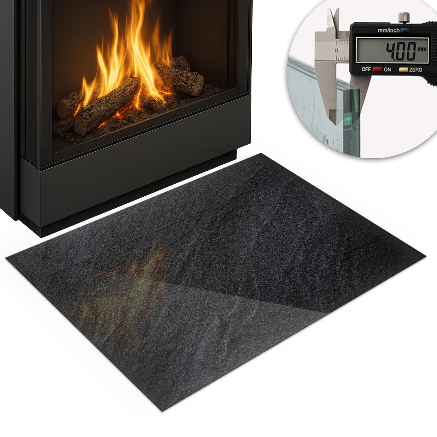 Kaminbodenplatte für Kaminofen 60x40 cm Hartglas Glasboden Stilvollem Motiv Dekorative Glasbodenplatte Hitzeschutz Rechteckige Schutzplatte Elegantes Design - Natursteinstruktur