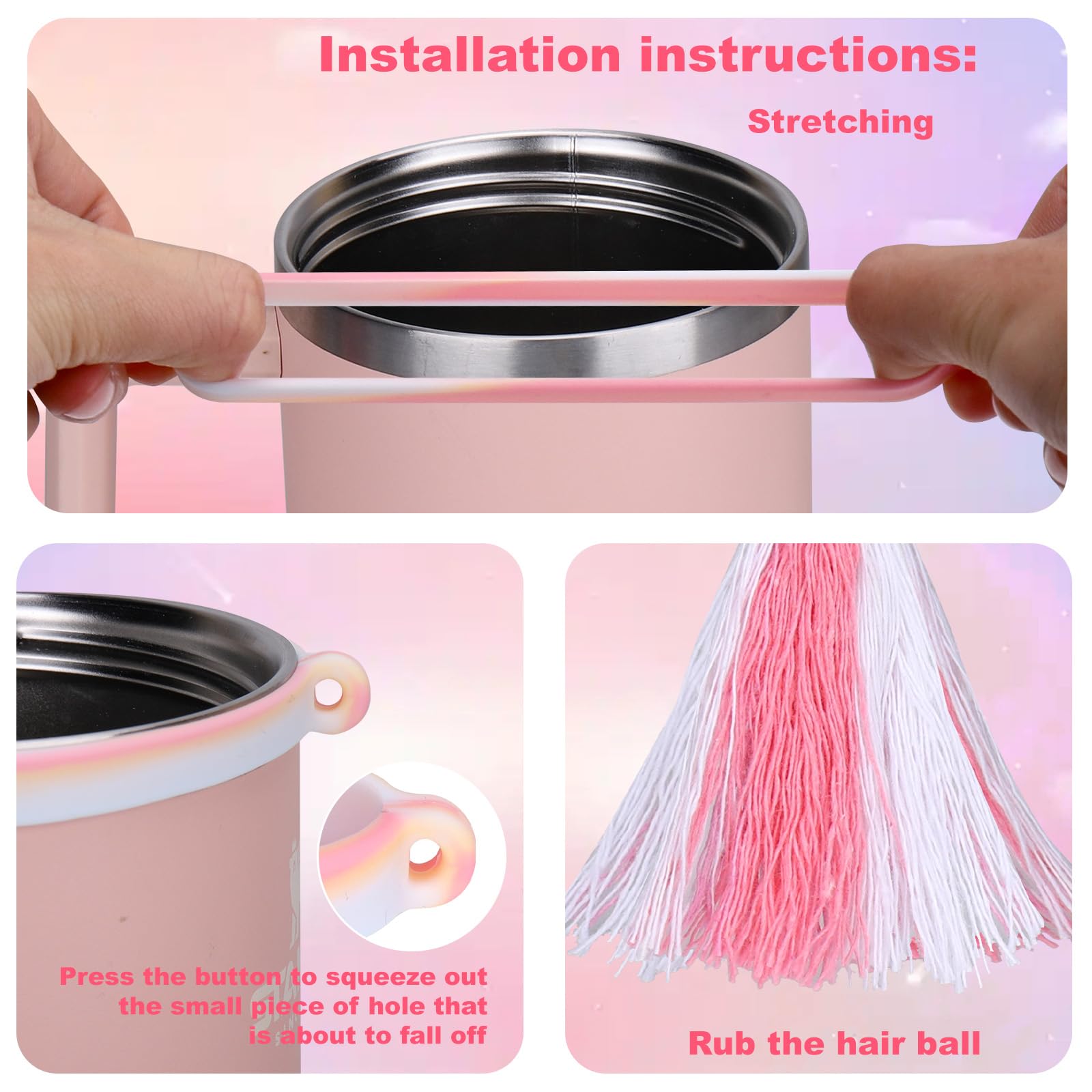 Mity rain Cup Accessories for Stanley Cup 20oz 30oz 40oz Tumbler with Handle, Including Water Bottle Handle Strap, Chapstick Holder, Boot, Keychain Charms, Straw Topper for Kids (Pink)