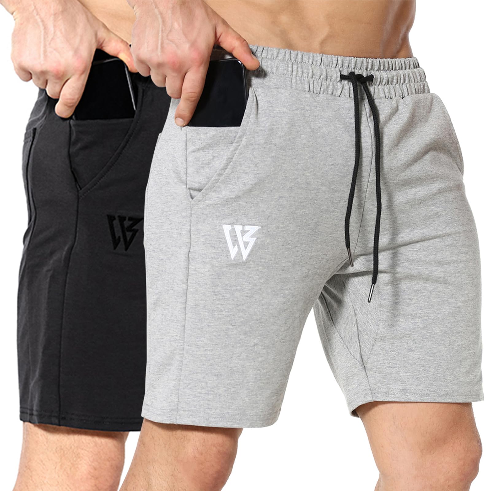 BROKIG Baumwolle Sporthose Herren Kurz Fitness Gym Shorts | Sport Shorts Herren Slim Fit, Training Shorts mit Reißverschlusstasche, Atmungsaktiv Trainingshose Herren Kurz