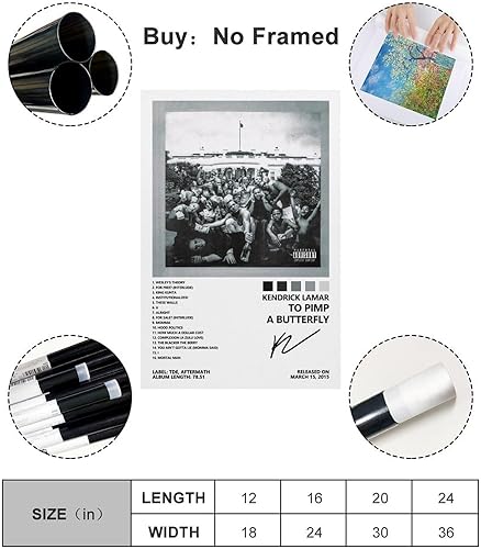 Miniatura 2 de Kendrick - Póster de Lamar To Pimp A Butterfly para dormitorio, lienzo estético, decoración de pared, 12 x 18 pulgadas (11.8 x 17.7 in)