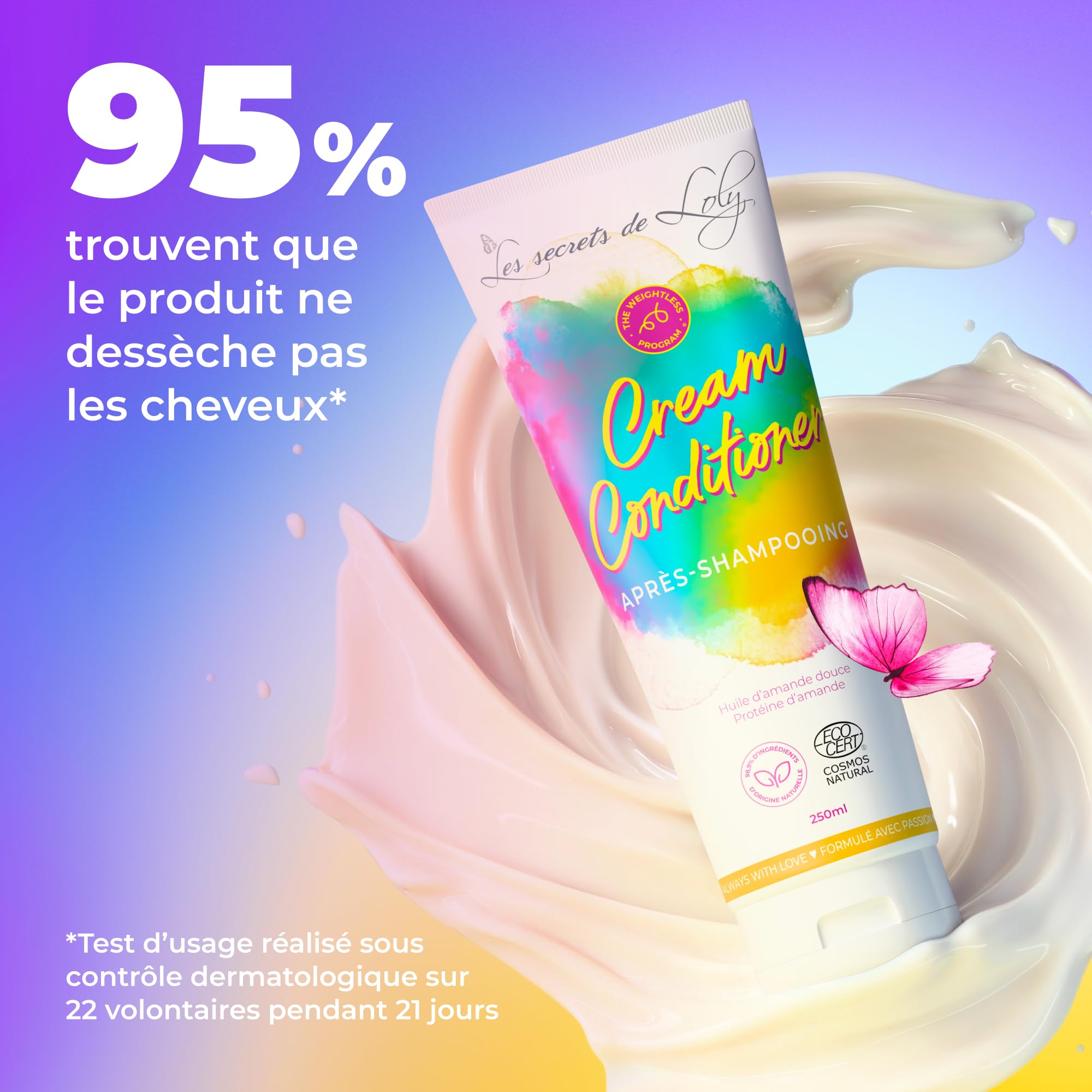 Les Secrets de Loly - Cream Conditioner - Après-shampooing démêlant Hydratant & définition - Cheveux ondulés, bouclés, frisés et crépus - 250 ml