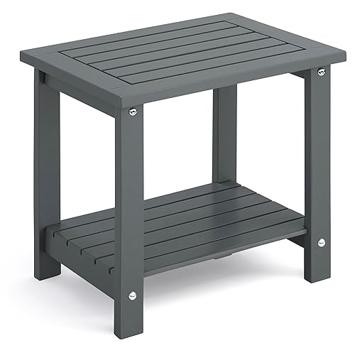 2-Tier Adirondack Outdoor Side Table, 16.6" Acacia Weather-Resistant End Table