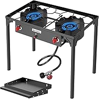 Vista 10 de Bestfire Estufa de camping de 2 quemadores con botón de encendido automático, estantes laterales y regulador, 150,000 BTU, estufa de gas