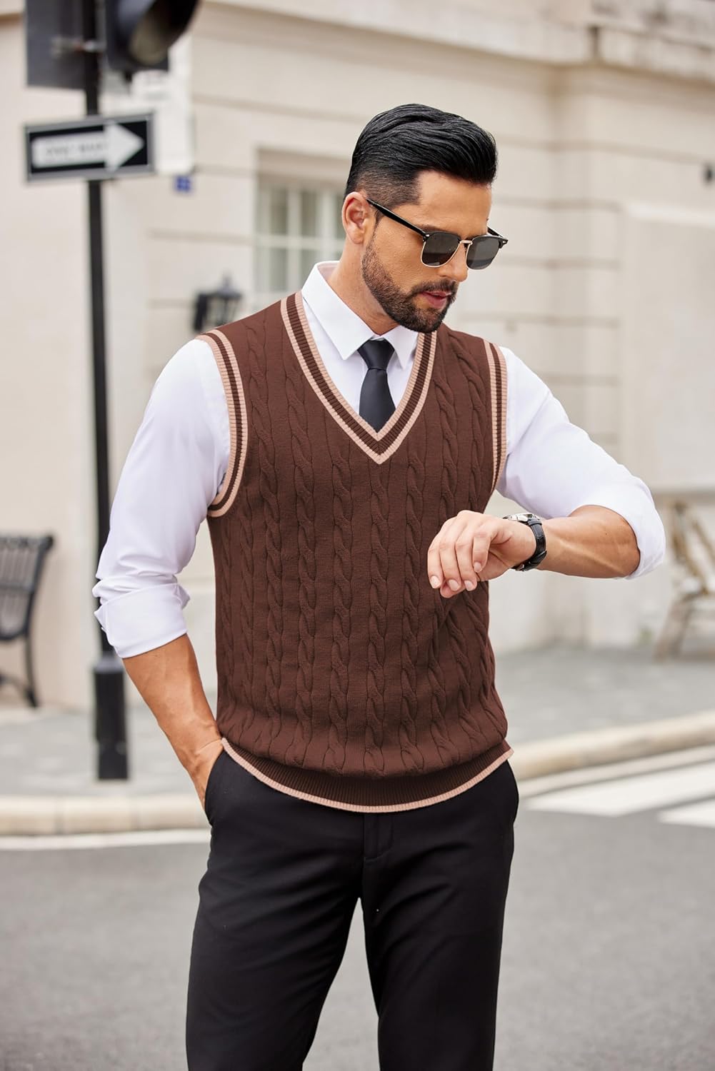 COOFANDY Sweater Vest for Men Regular Fit V Neck Sleeveless Knitted Pullovers Sweater - Image 3