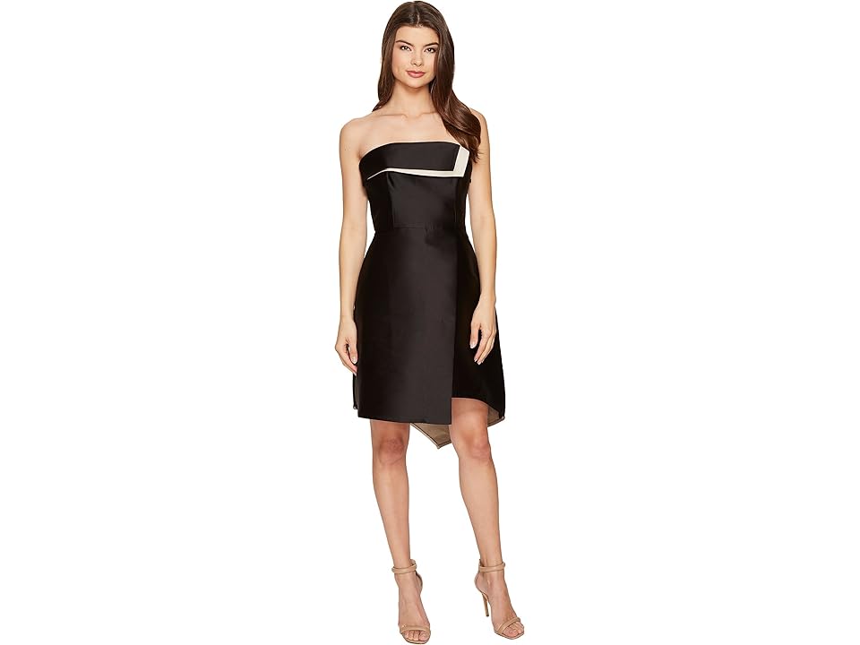 

Halston Heritage Strapless Color Blocked Structure (Black/Champagne) Women's Dress