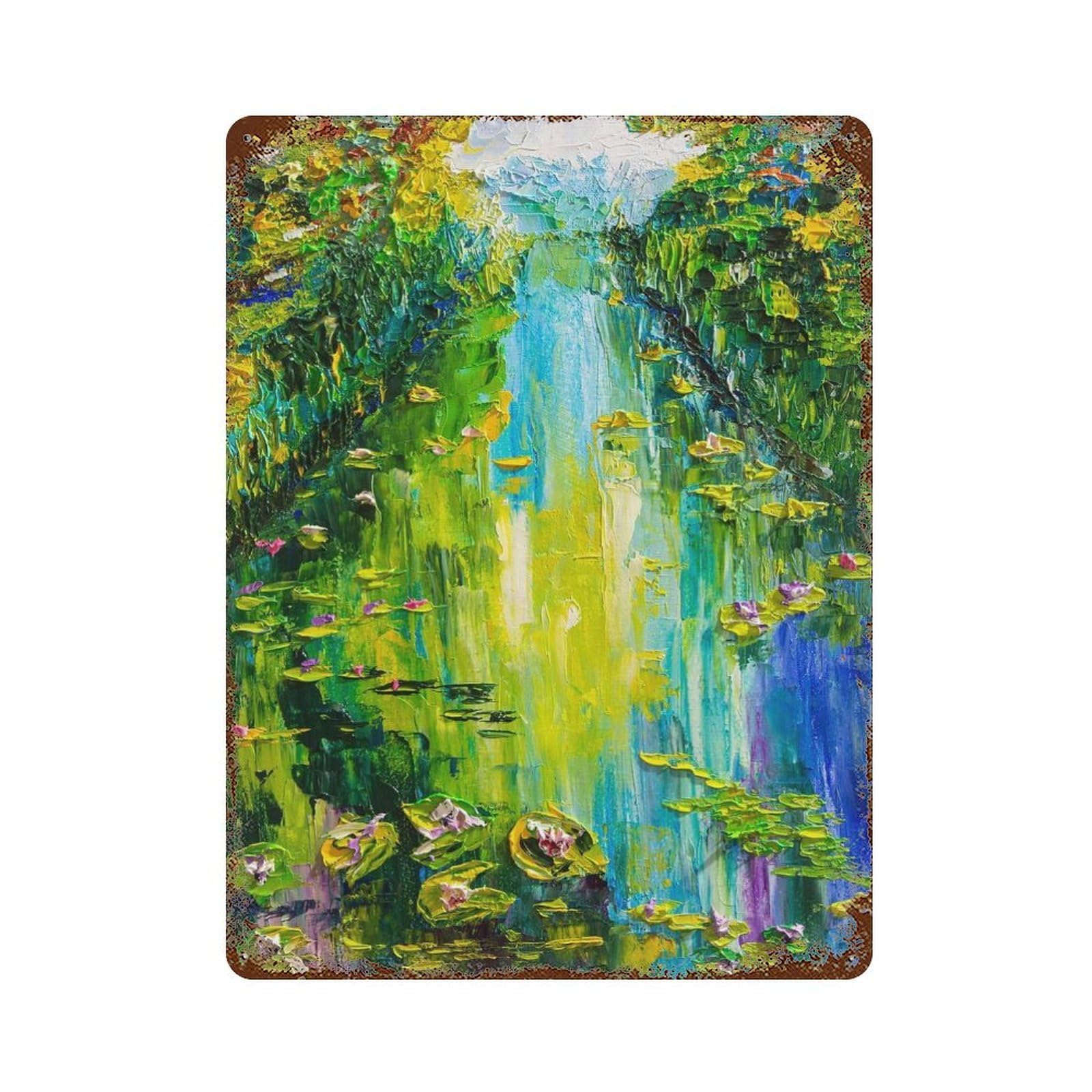 Decorative Tin Sign with Green River Design 15.7"x11.8", for Basement, Hobby Room And Garage Decor, Farmhouse Wall Decor