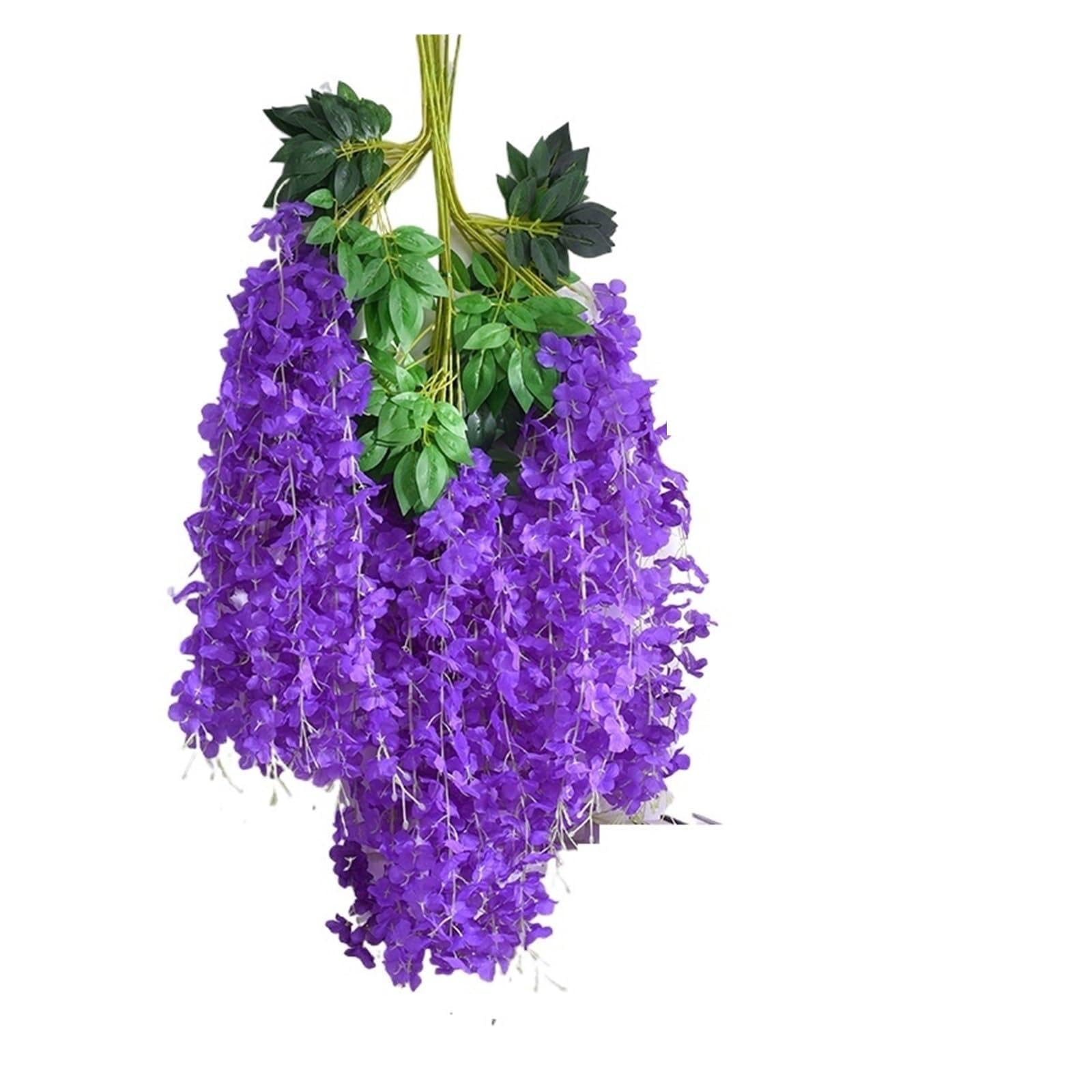 Artificial Flower Vine 12pcs Wisteria Artificial Flowers Vine Wreath Wedding Arch Decoration Leaf Rattan Trailing Silk Flower Ivy Wall Decor(Dark purple)