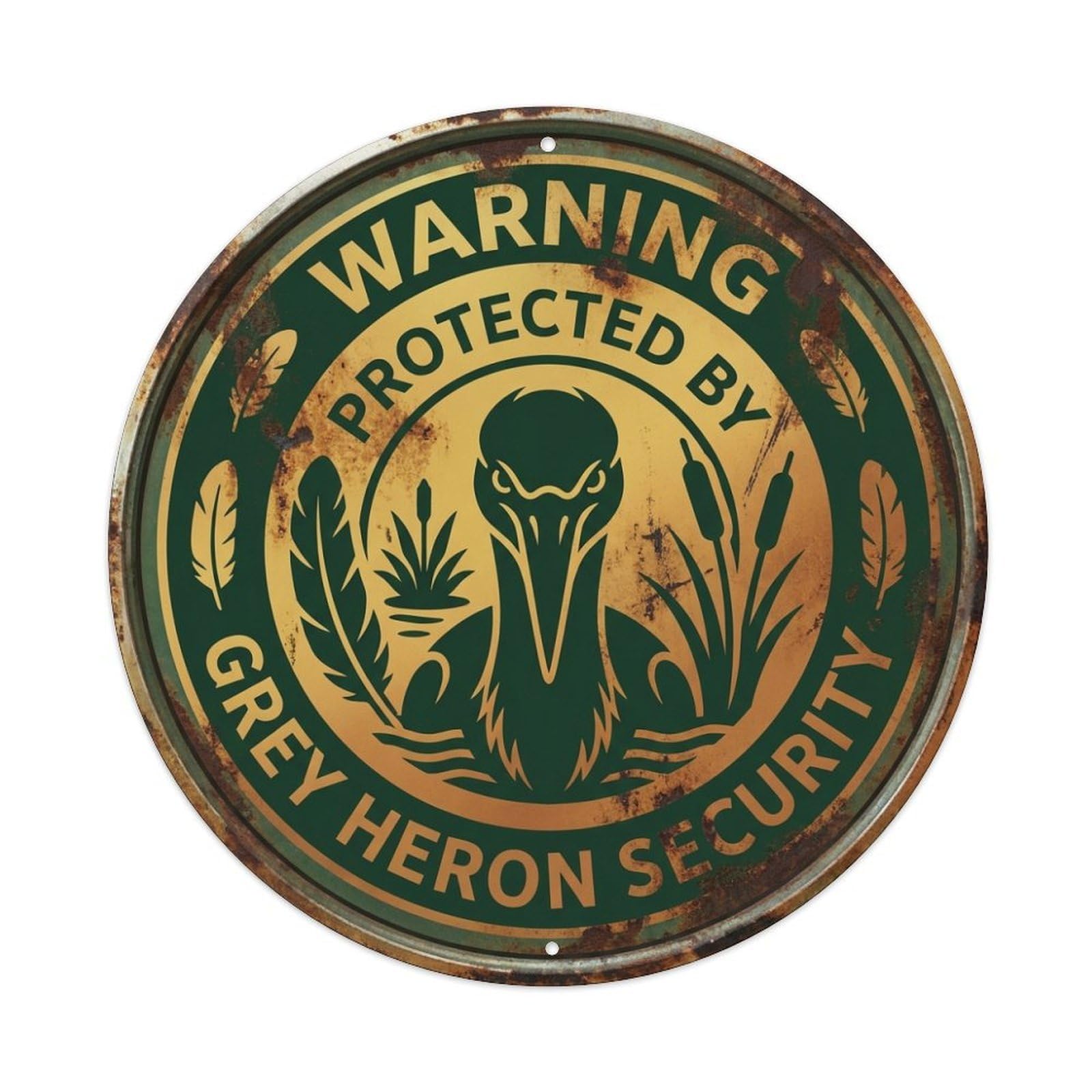 Protected By Grey Heron Security Warning Waterbird Metal Tin Sign