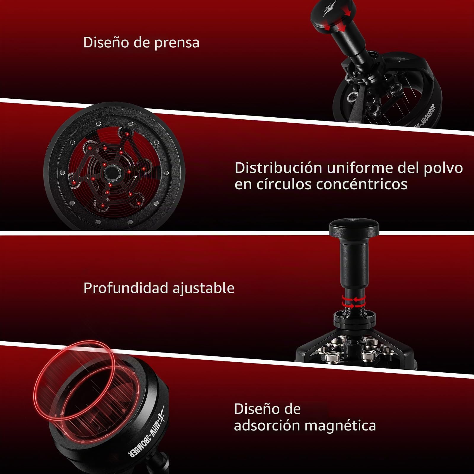 MHW-3BOMBER Yu Cyclone WDT Tool Espresso, Removedor y Distribuidor para Barista, 0,25 mm, 14 Agujas de Precisión, Herramienta para Distribución de Café Espresso, 58,35 mm, Color Negro