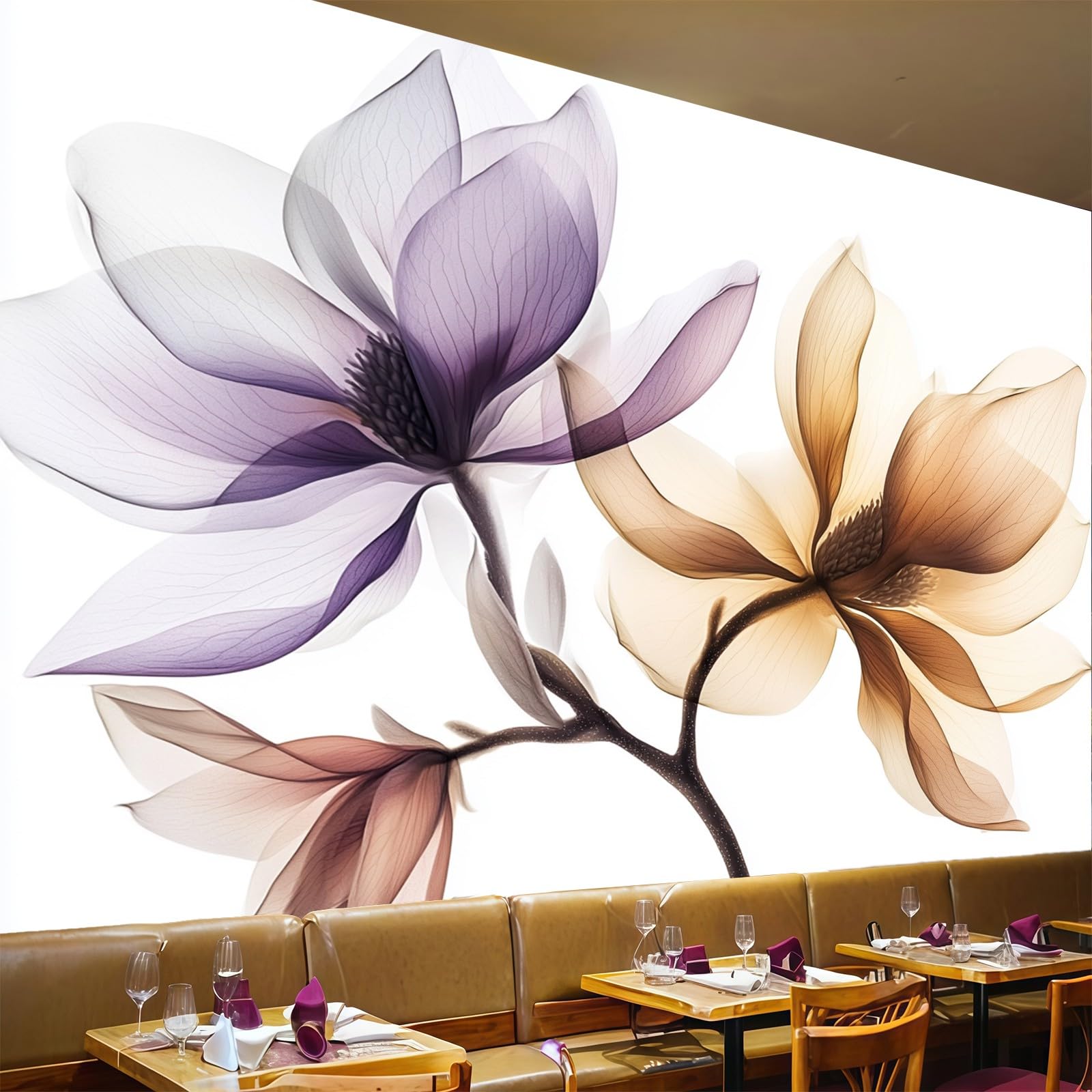 Papier peint panoramique magnolia grand format lavable pour habillage mural moderne