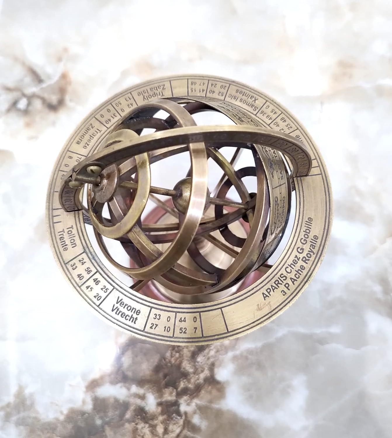 Brown Antique Brass Armillary Nautical Marine Sphere World Globe Size Height 8 Inch Approx Diameter: 5 inches Approx