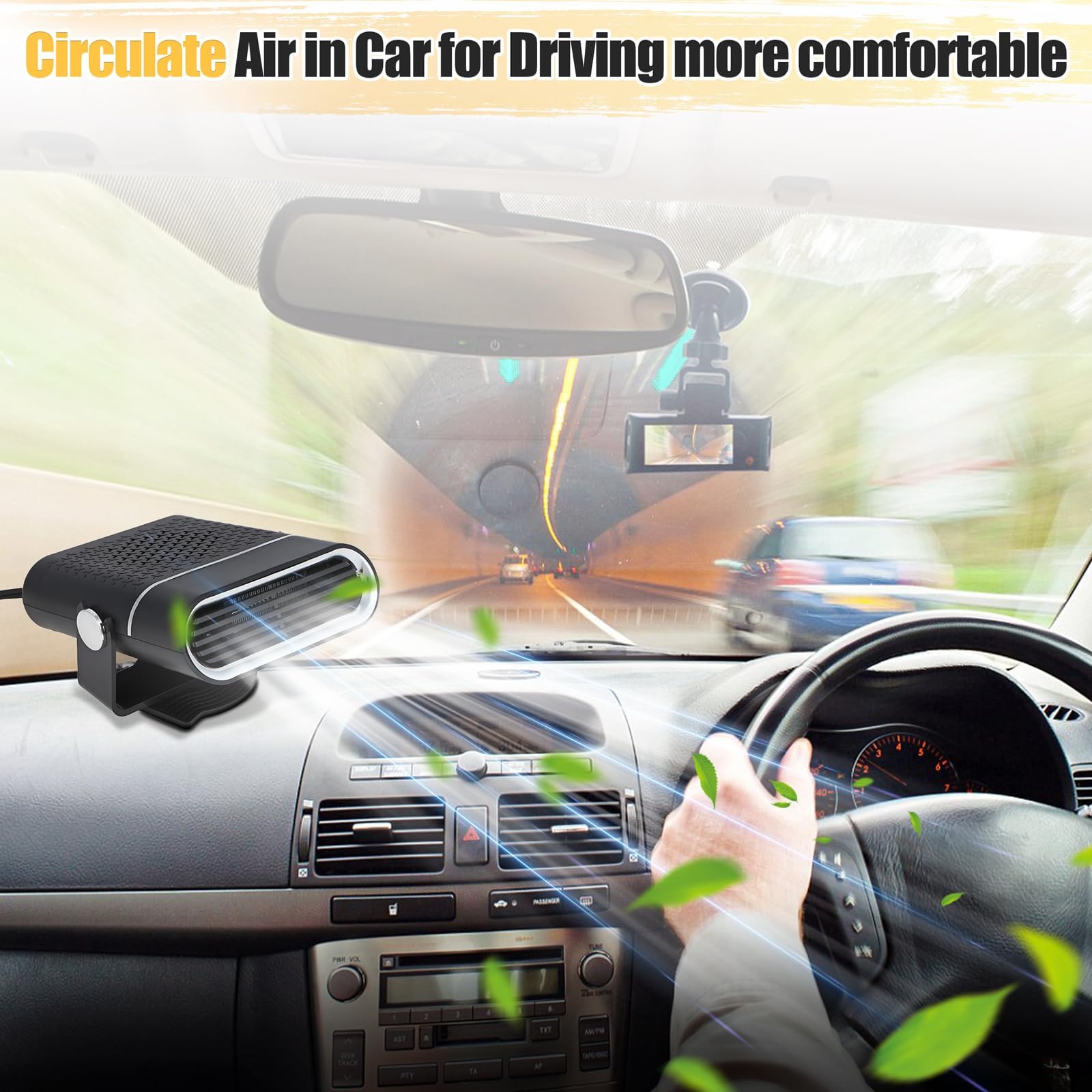 Riscaldatore per auto, kit sbrinatore portatile invernale per auto, 12 V, per parabrezza dell'auto che si collega all'accendisigari